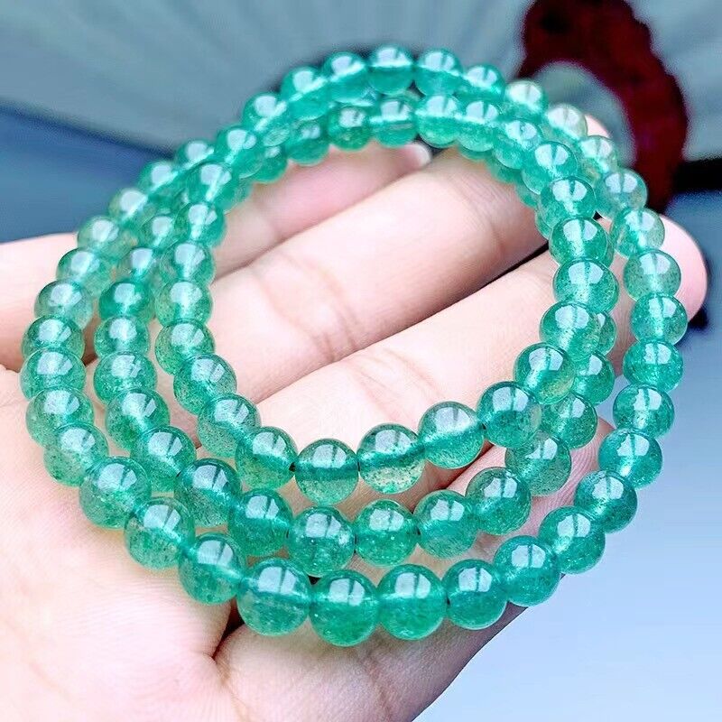 Top Natural Green Ice Strawberry Crystal Stretch Round Beads Bracelet 6mm AAAA3P