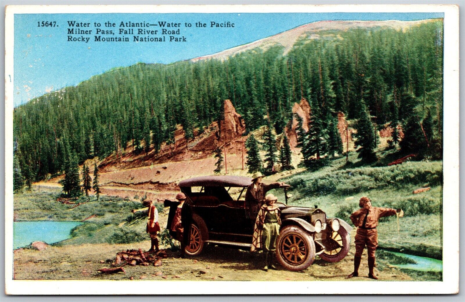 Vtg Colorado CO Milner Pass Rock Mountain National Park Old Car Tour Postcard