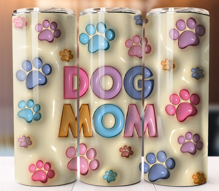 Dog Mom Paw Prints Inflated Tumbler 20oz Skinny Cup Mug Stainless Steel Design