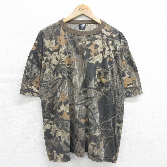 Xl/Used Short Sleeve Vintage T-Shirt Men\'S 90S Mossy Oak With Chest Pocket Large