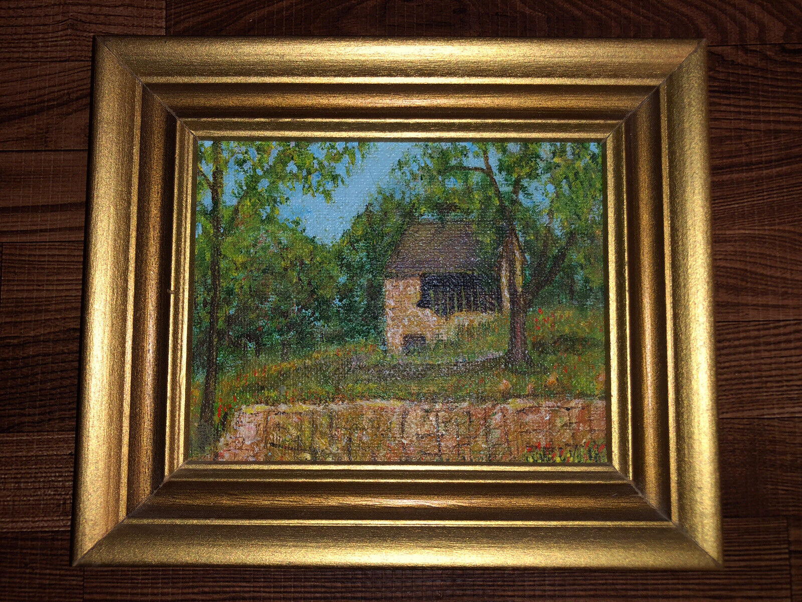 Original Miniature Oil On Board Painting, Farm On Country Road