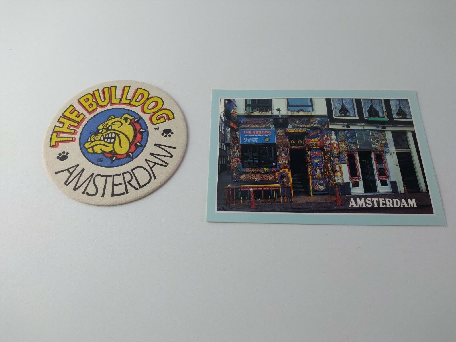 Vintage Bulldog Coffeeshop Amsterdam Post Card Beverage Coaster