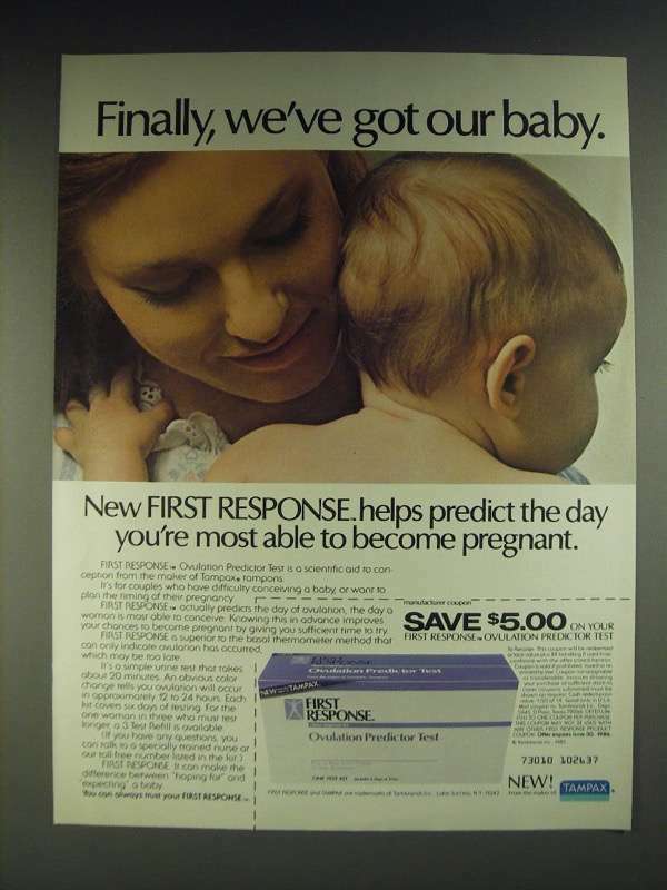 1985 Tampax First Response Ovulation Predictor Test Ad - Finally, we've got our