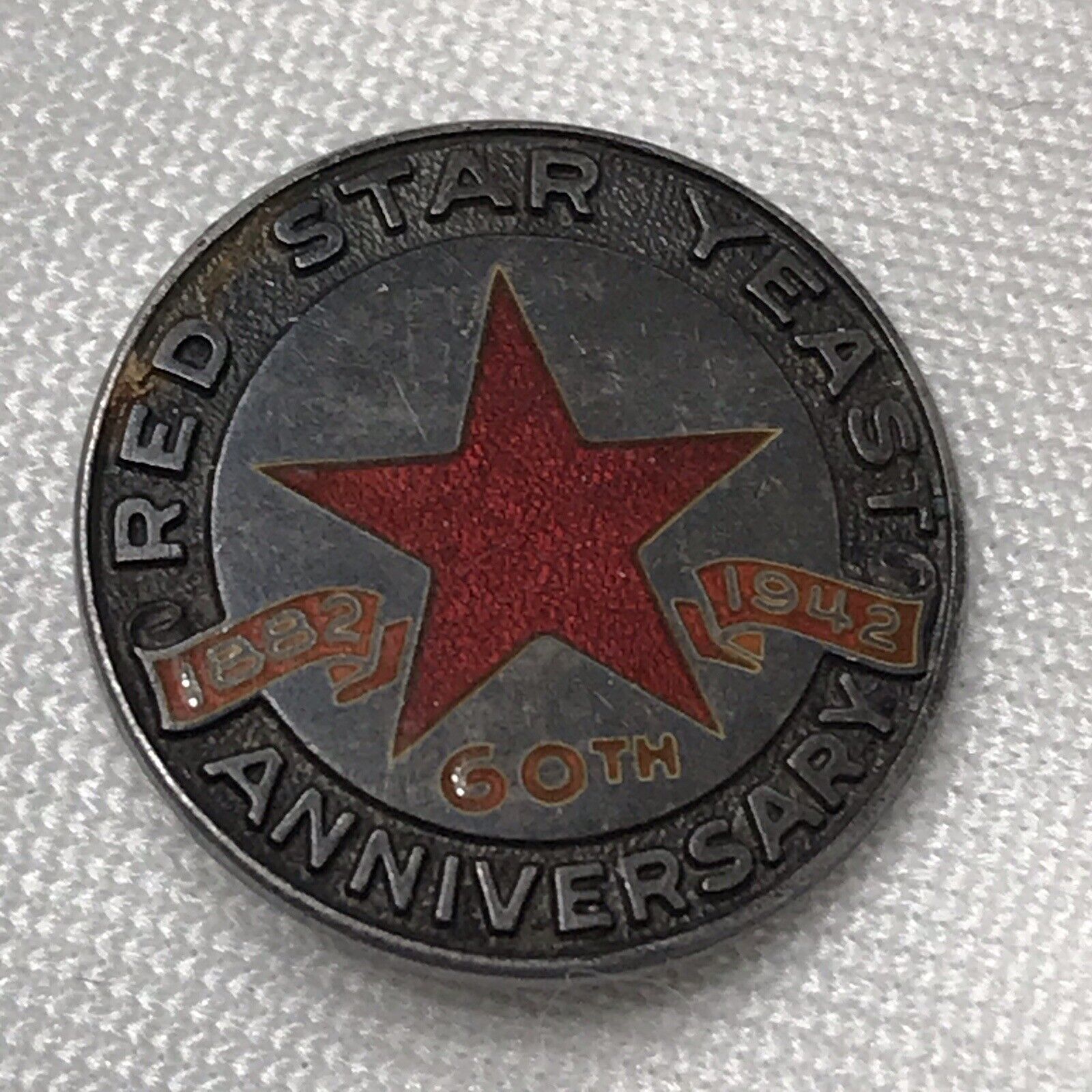 WW2 Era Sterling Silver Red Star Yeast 60th Anniversary 1882 - 1942 Lapel Pin