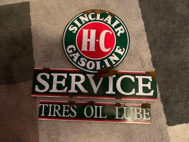 Antique style-barn find look Sinclair Dino H-C dealer sales service gas oil sign