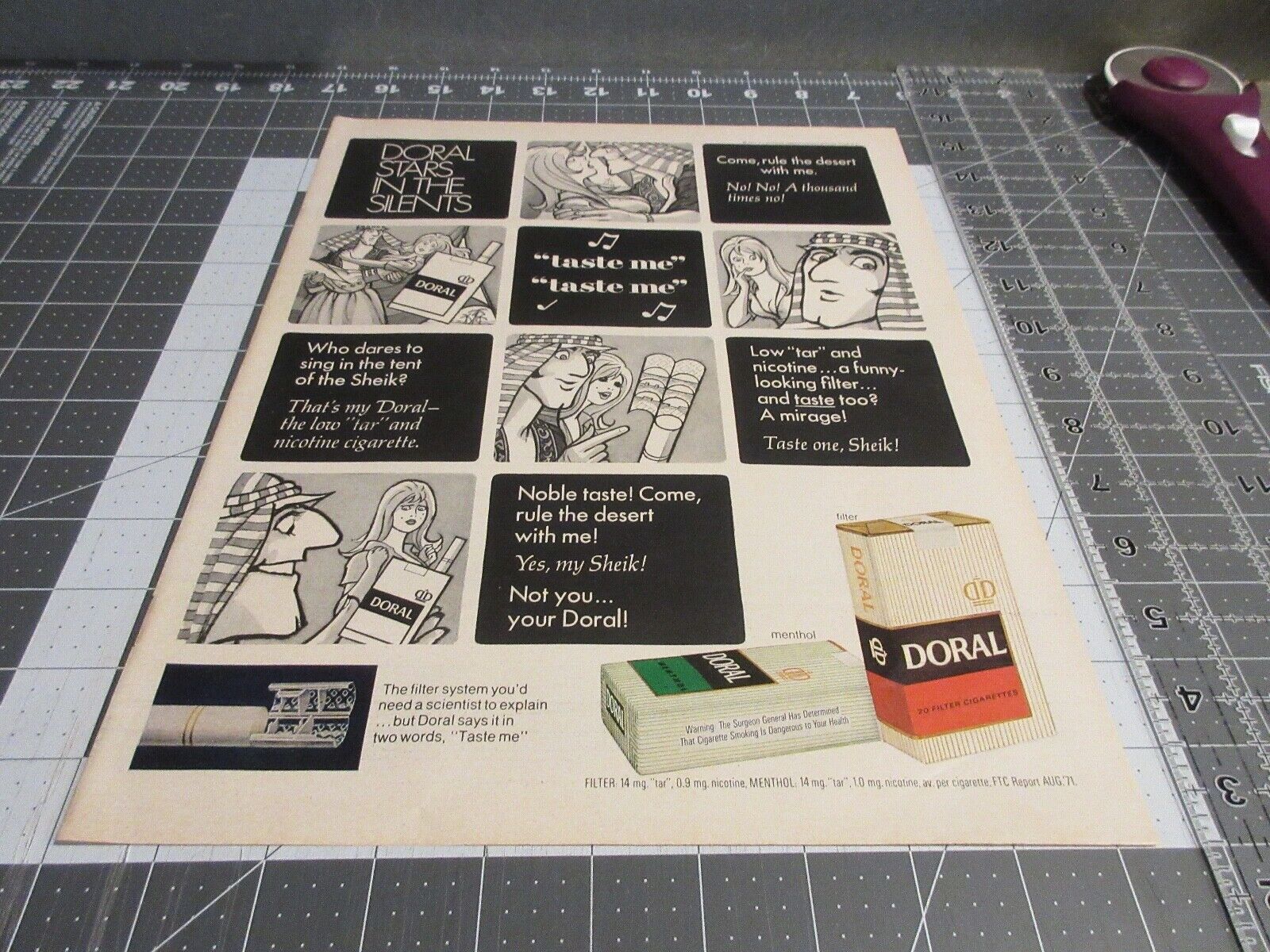 1972 Doral cigarettes Silent Movies Spoof The Sheik retro art print ad
