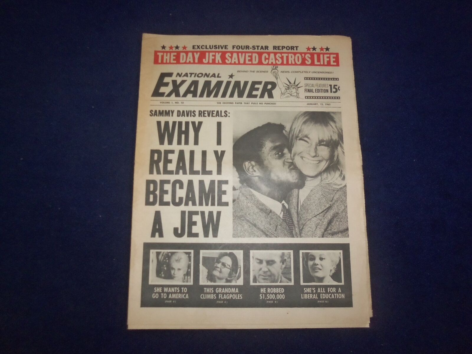 1965 JAN 12 NATIONAL EXAMINER NEWSPAPER-SAMMY DAVIS: WHY I BECAME A JEW- NP 6901