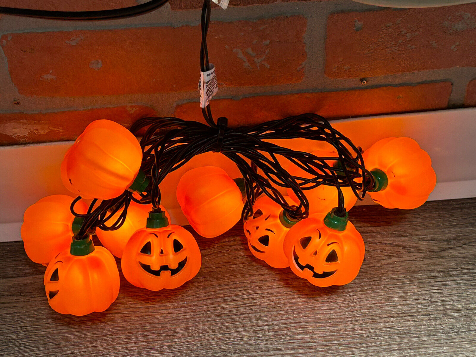 Halloween Jack O Lantern String Blow Mold Lights Orange Black 10 Pumpkins