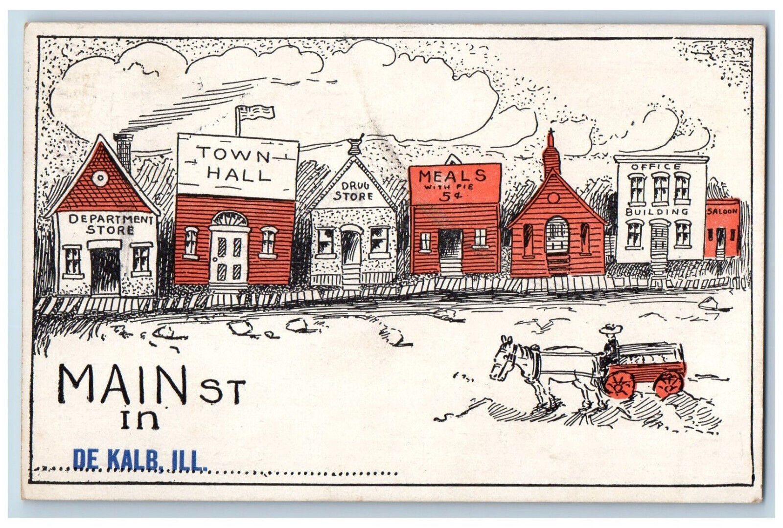 De Kalb Illinois IL Postcard Main Street Department Store Town Hall 1910 Antique