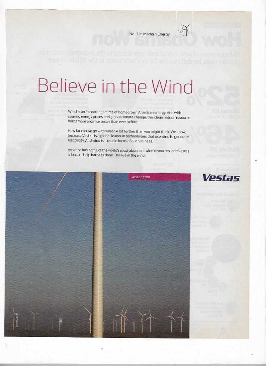 Vestas Wind Power Technology 2008 Print Advertisement \