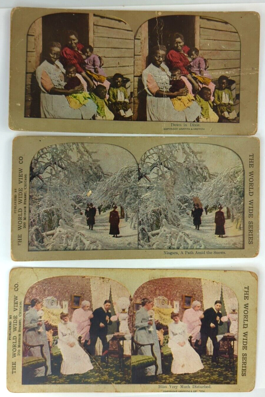 Vintage Lot Of 3: Stereograph Stereo View Stereoscope Cards Dixie Various Scenes