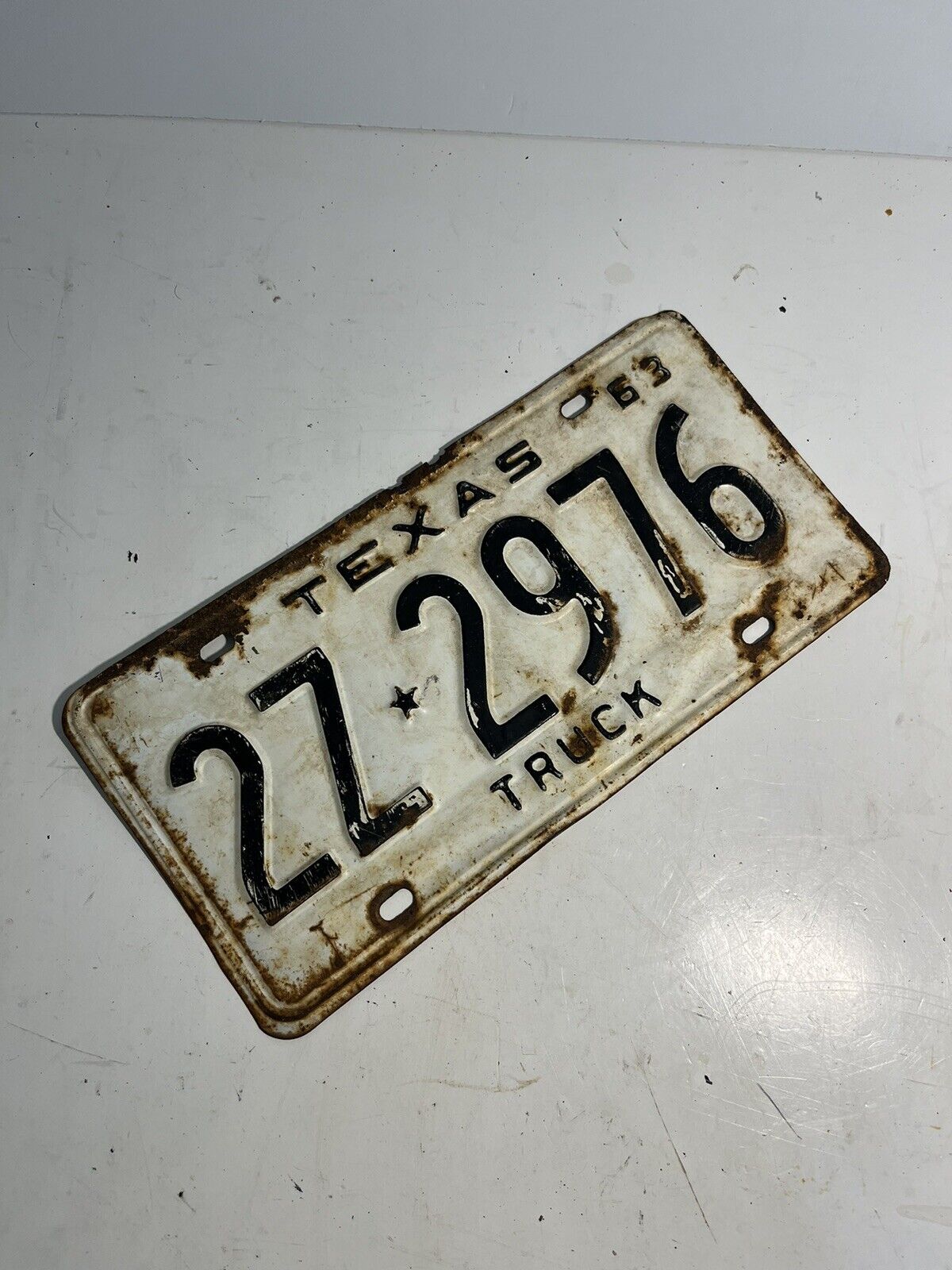 Vintage Texas License Plate 1963 Truck Black Letters On White Star 2Z-2976