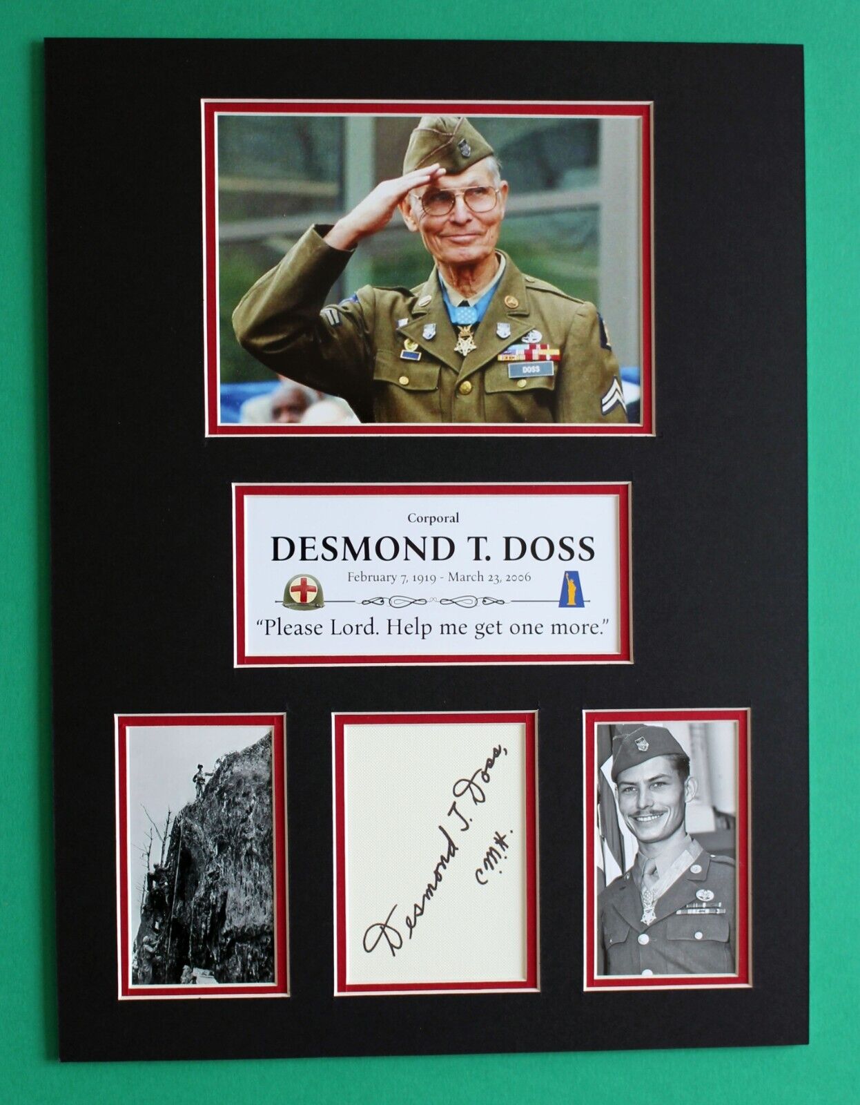 DESMOND T. DOSS AUTOGRAPH artistic display WW2 Hacksaw Ridge