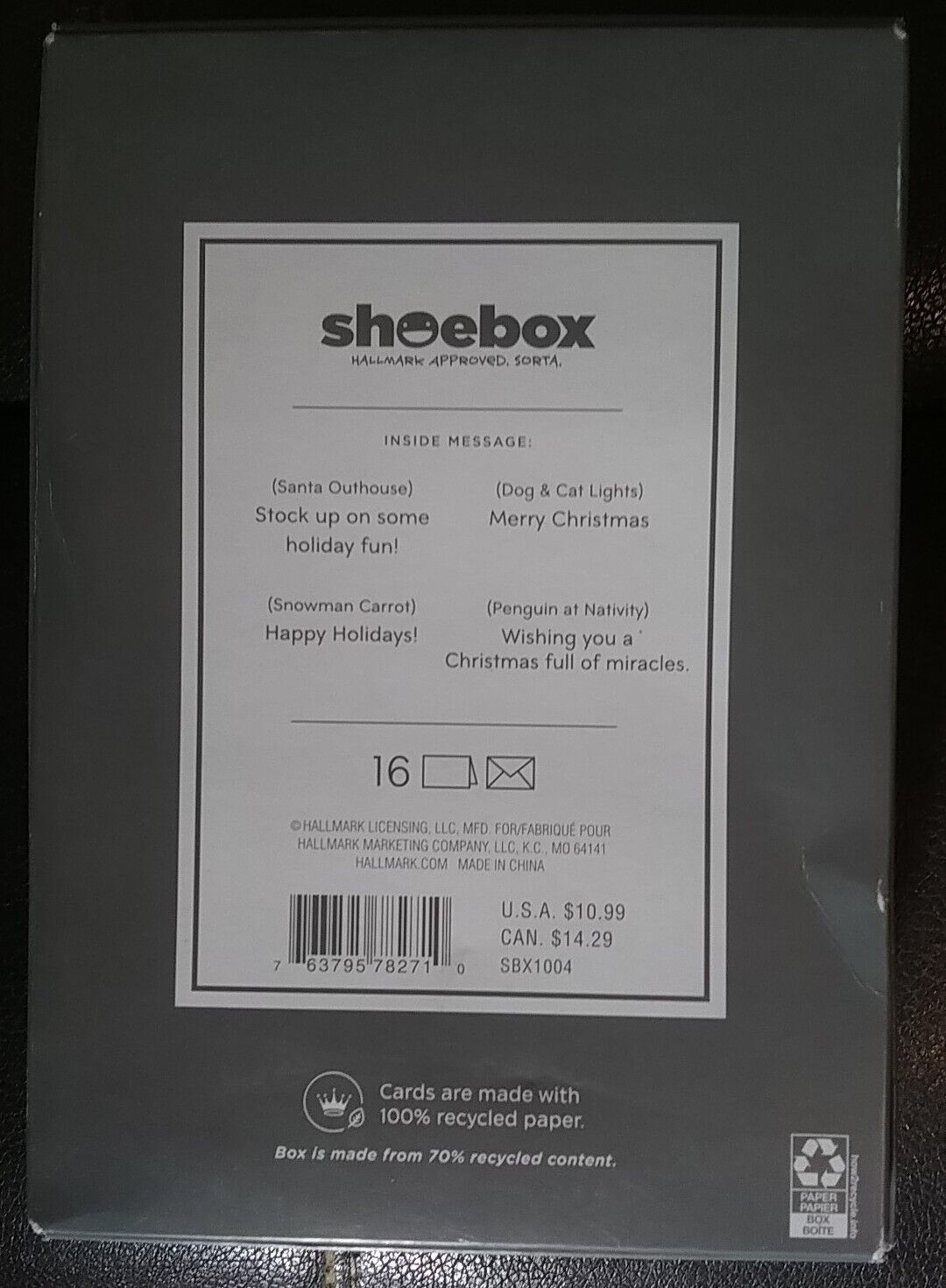 Hallmark Shoebox Boxed Christmas Cards. 4 Designs. 16 Count