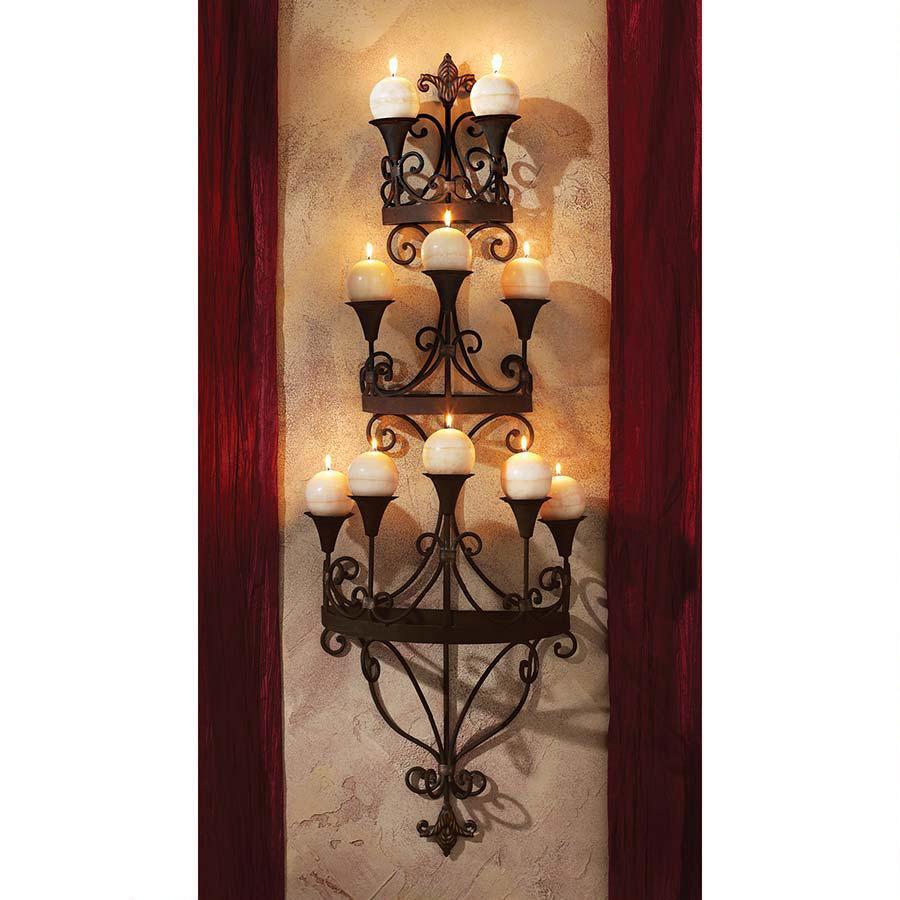 Symphony of Light Wall Mounted Matte Black Metal Scroll Candle Chandelier Sconce