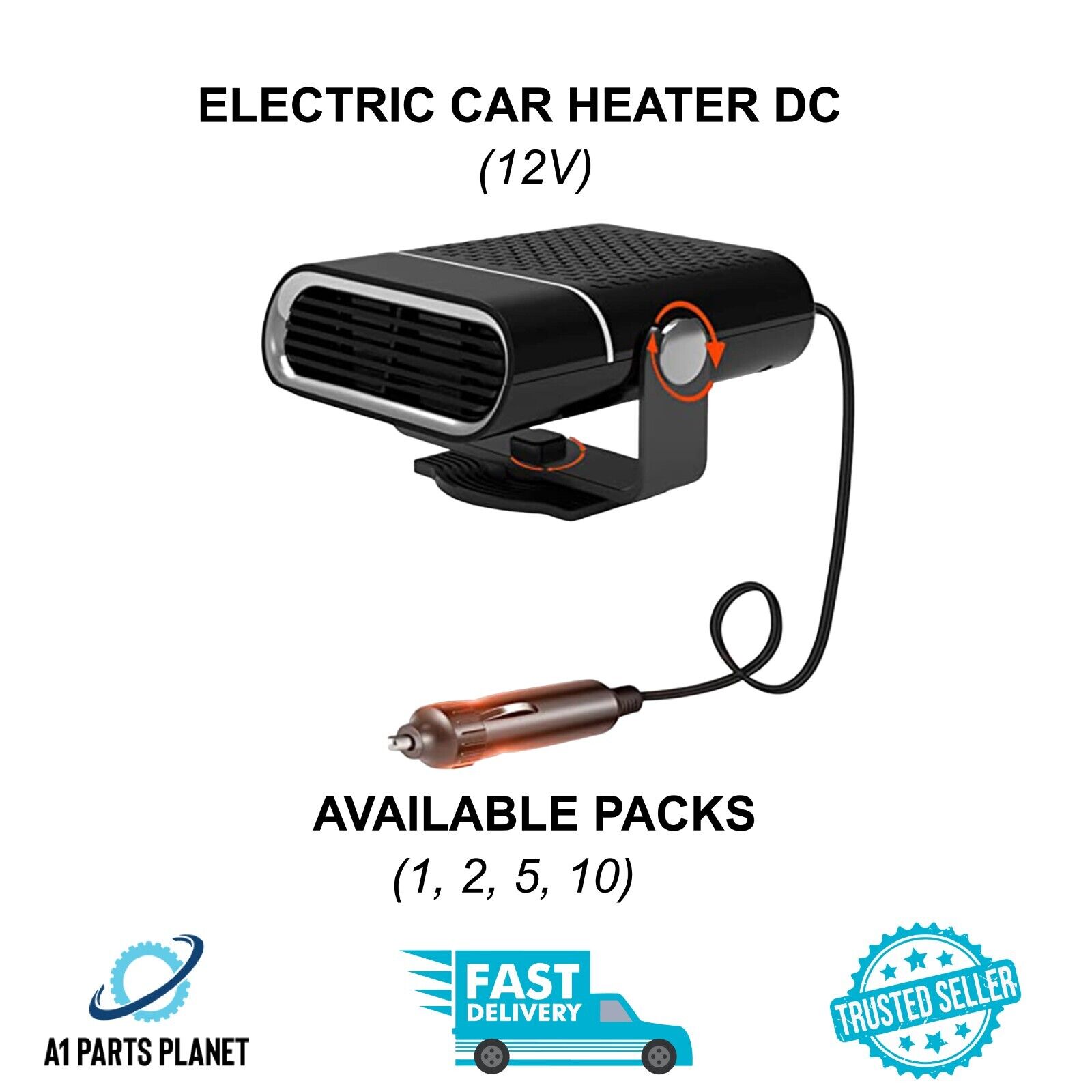 Black Electric Car Heater DC 12V Heating Fan Defogger Defroster Portable 150W