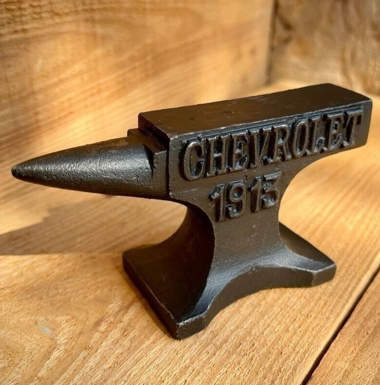 Chevrolet 1913 Cast Iron Anvil, Antique Finish, Chevy, Man Cave Game Room Decor