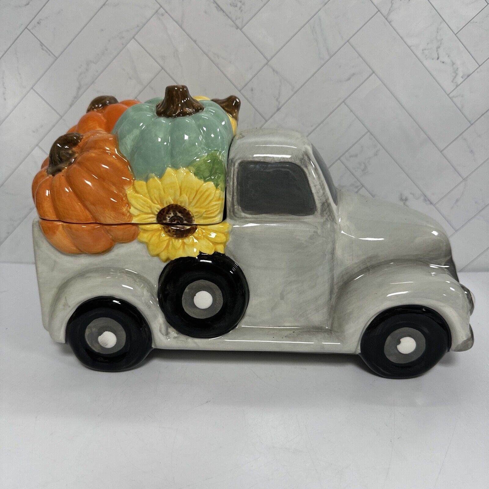 Hobby Lobby Ceramic Truck Container Planter Candy Decor Gray Multi Color Pumpkin