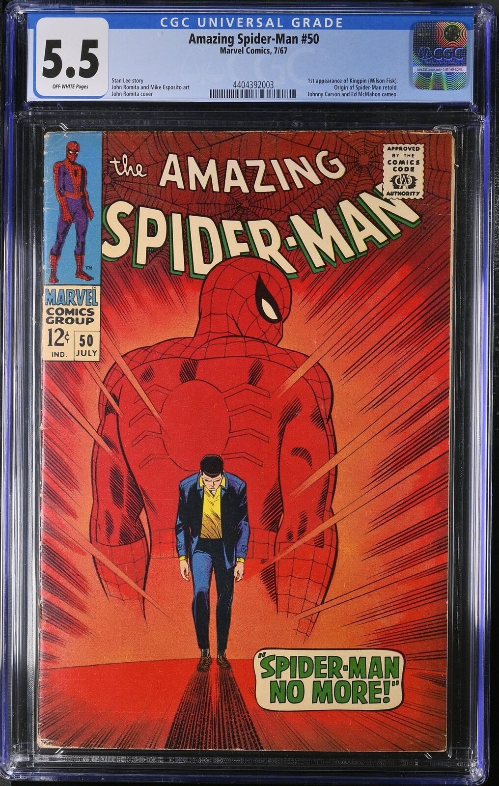 Amazing Spider-Man #50 CGC FN- 5.5 Off White 1st Full Appearance Kingpin
