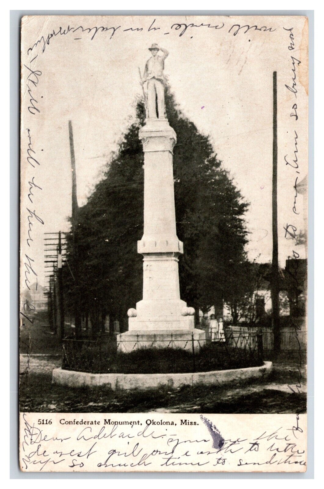 Confederate Monument Okolona Mississippi MS 1907 UDB Postcard U14