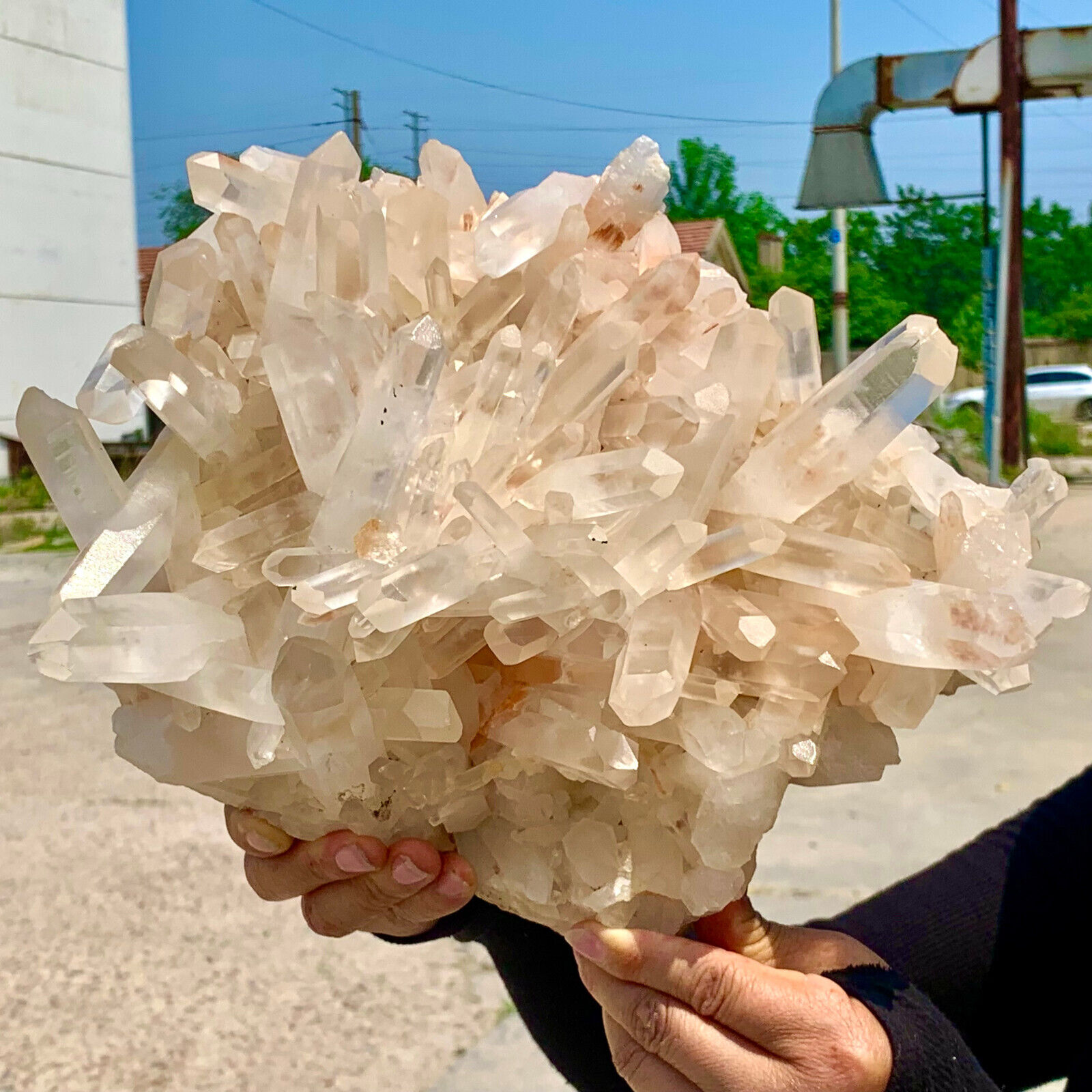 11.3LB A+++Large Natural white Crystal Himalayan quartz cluster /mineralsls