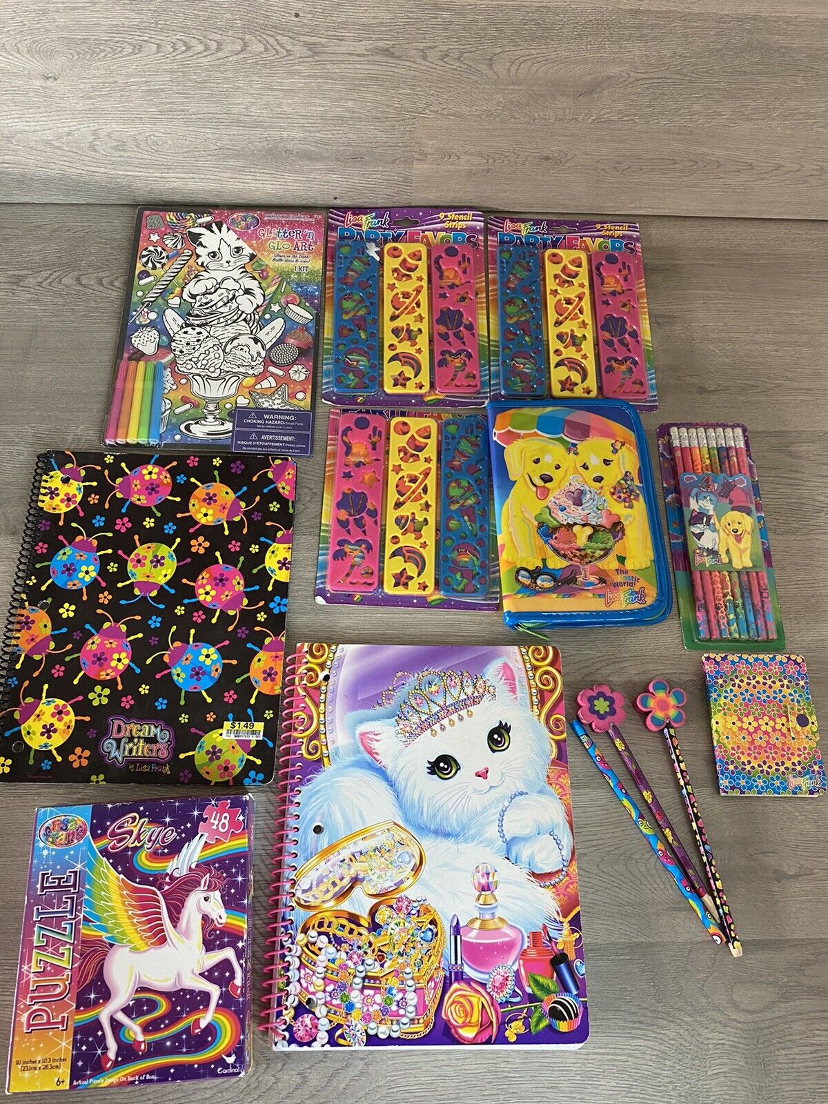 Large Collection Lisa Frank Collectibles Pencil Case, Stencils, Notebooks & More