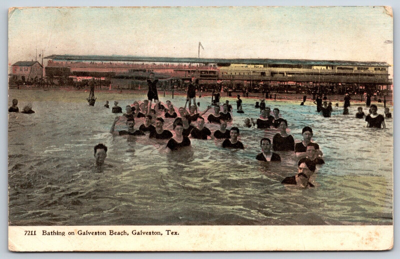 Postcard Bathing On Galveston Beach People Galveston Texas Posted 1908