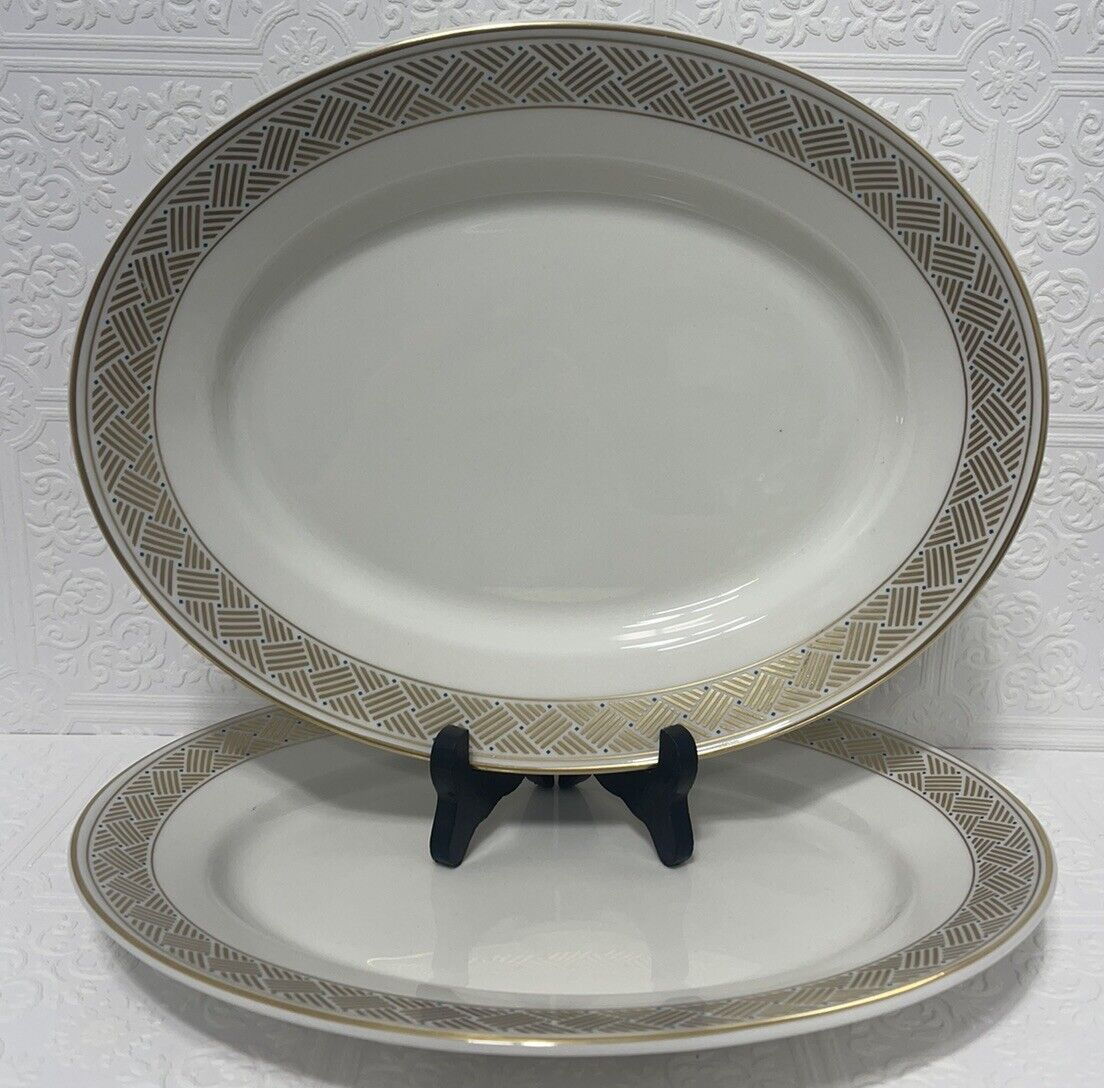 Shenango China Platter Set Of 2 Vintage Restaurant Ware Oval W Gold Trim 8P-44