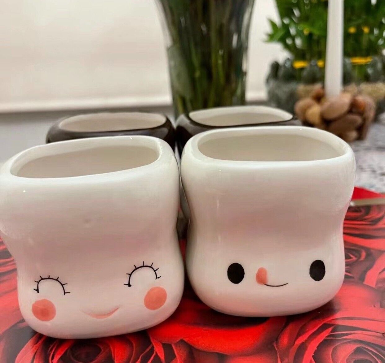 Marshmallow Cartoon tea cup 4 pack Hot Chocolate Cocoa Mugs 6oz