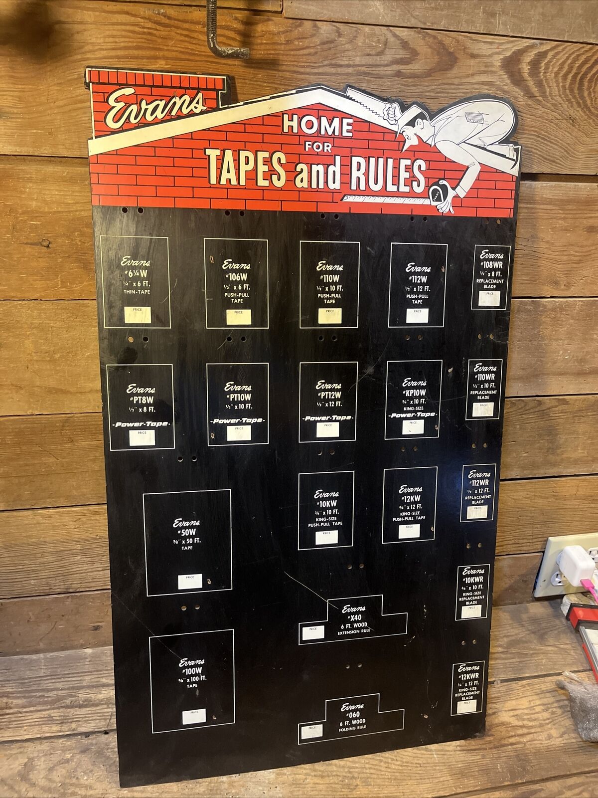 Vintage Evans Sign Tapes And Rules Advertising Store Tools Rack Display Old Home