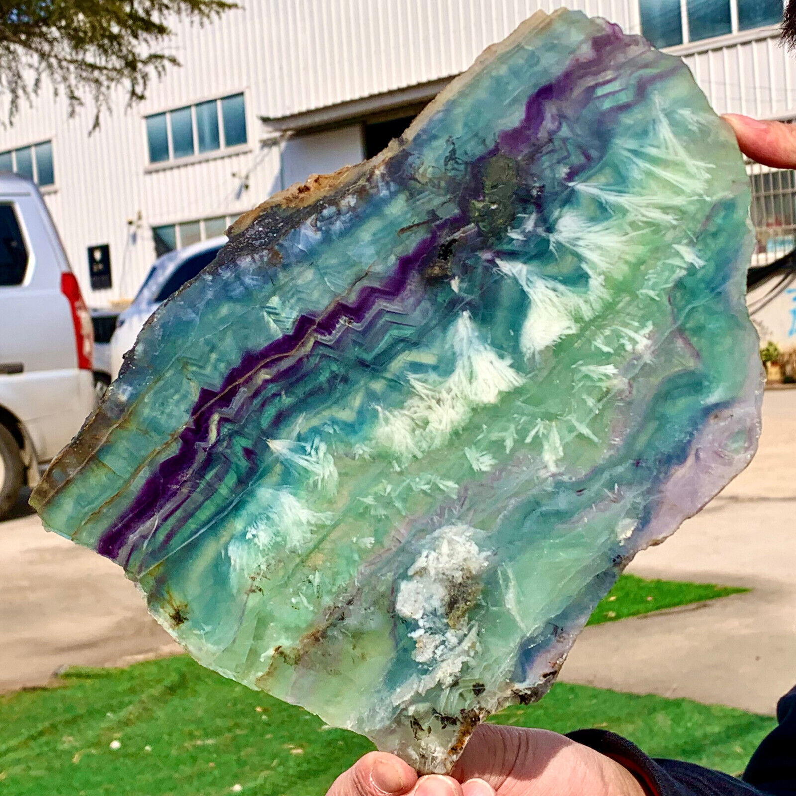 1.8LB Natural beautiful Rainbow Fluorite Crystal Rough slices stone specimens