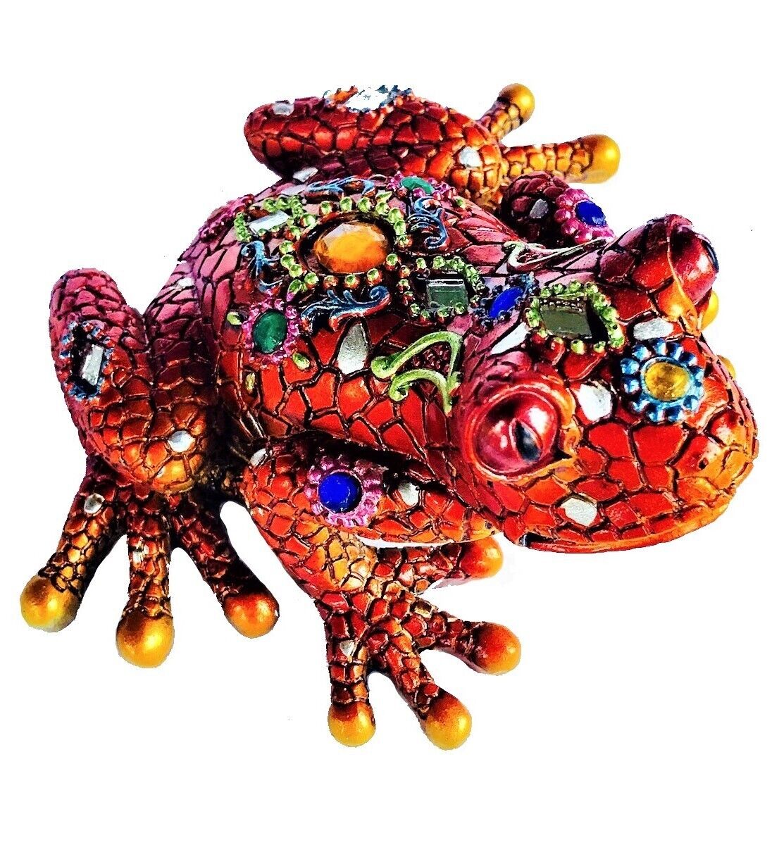 Frog with Jewels and Mirrors resin figurine Red