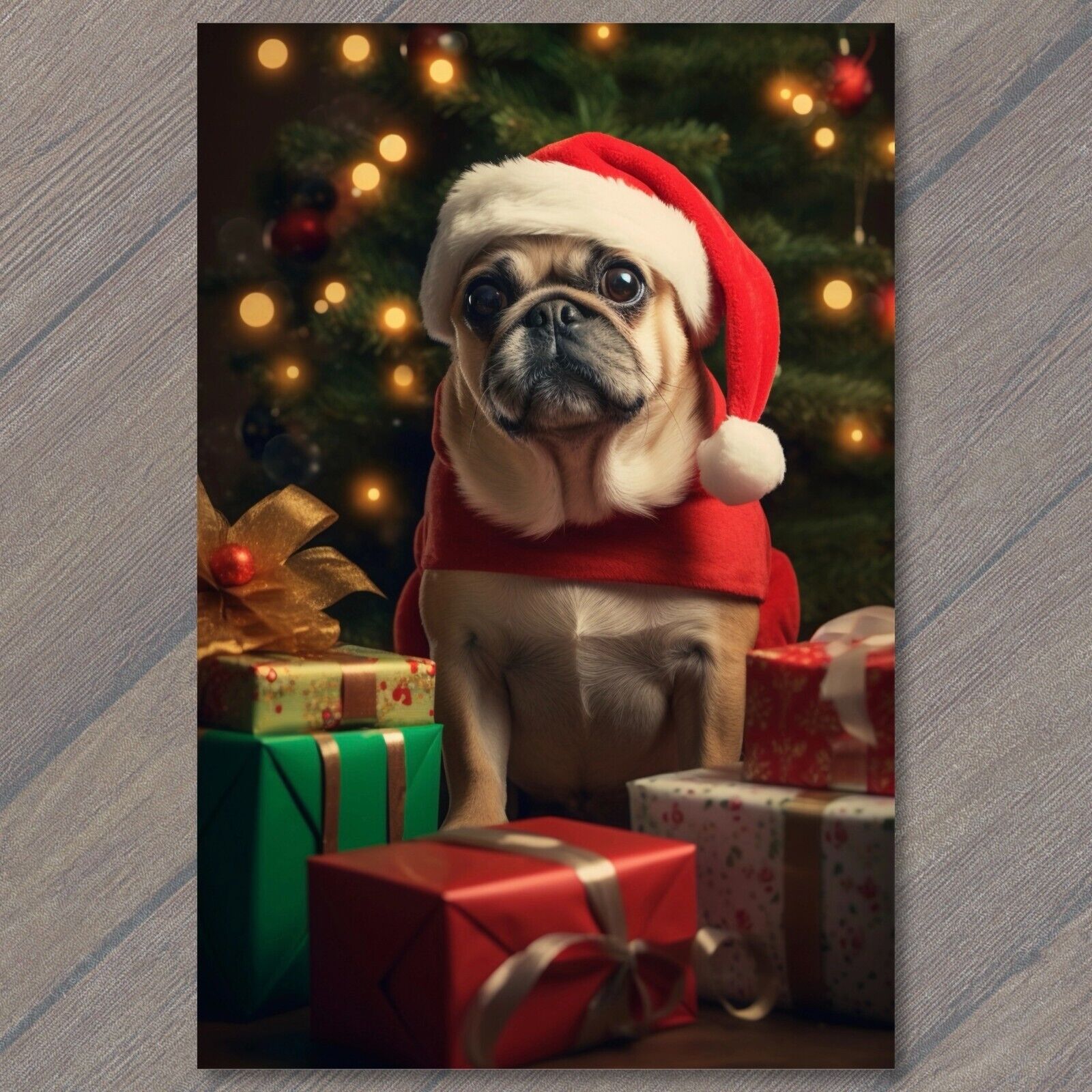 Postcard Paw-sitively Adorable Pug as Santa Claus