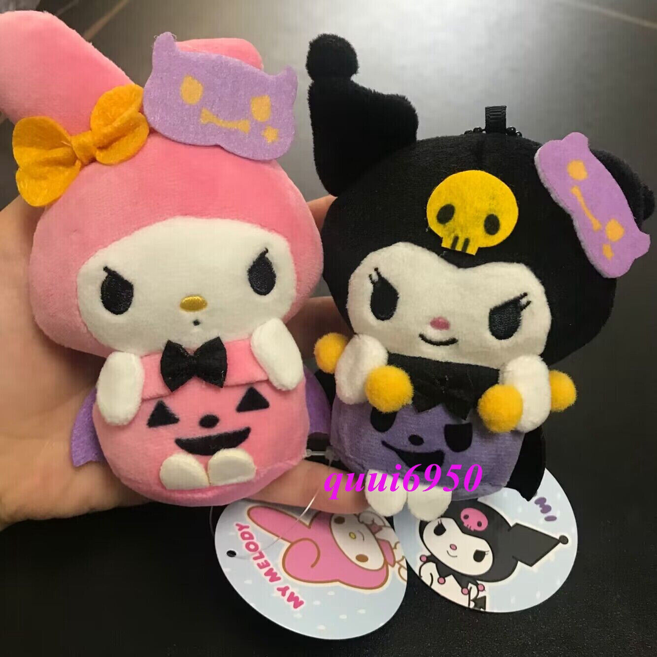 2pcs Cute Halloween Kuromi & My Melody Doll Toy Soft Plush Bag Pendant Keychain