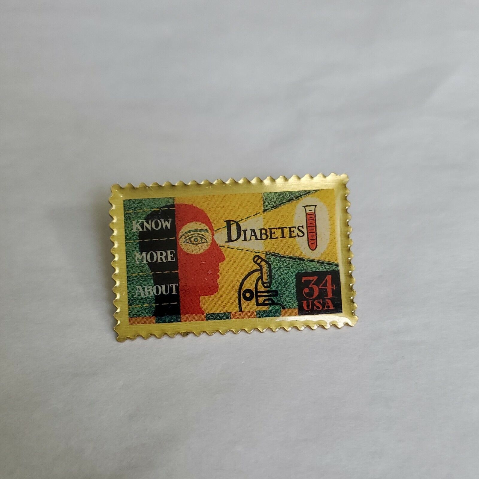 Know More About Diabetes 34 Cent USA Stamp  Lapel Hat Jacket Pin