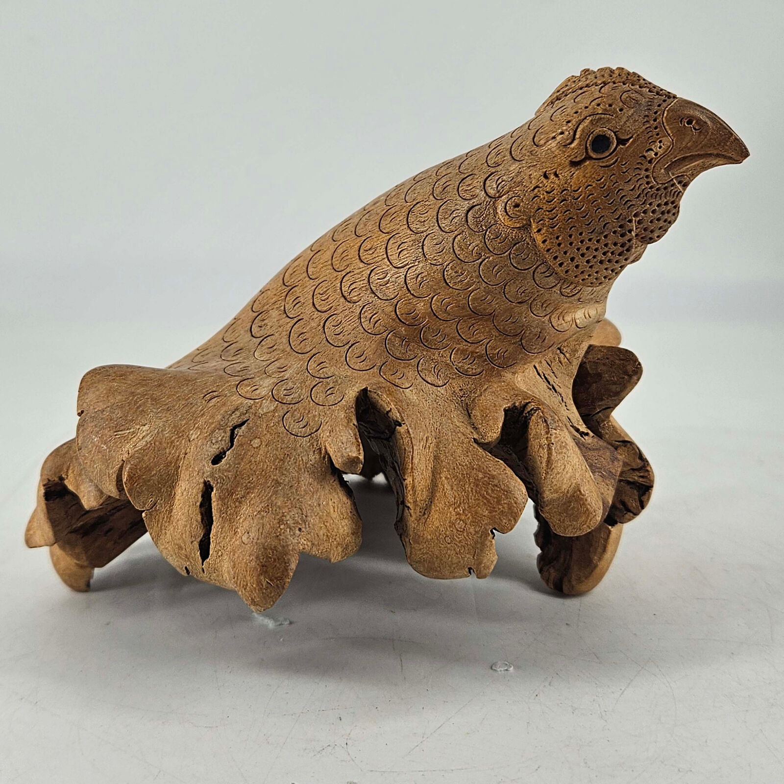 Vintage Parasite Burl Wood bird Carving Realistic Hand carved Folk Art