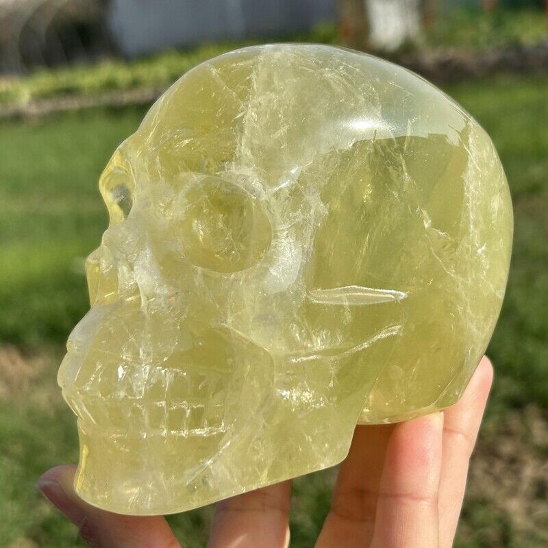 2.63LB Natural Citrine Skull Hand Carved Quartz Crystal Reiki Skull Healing