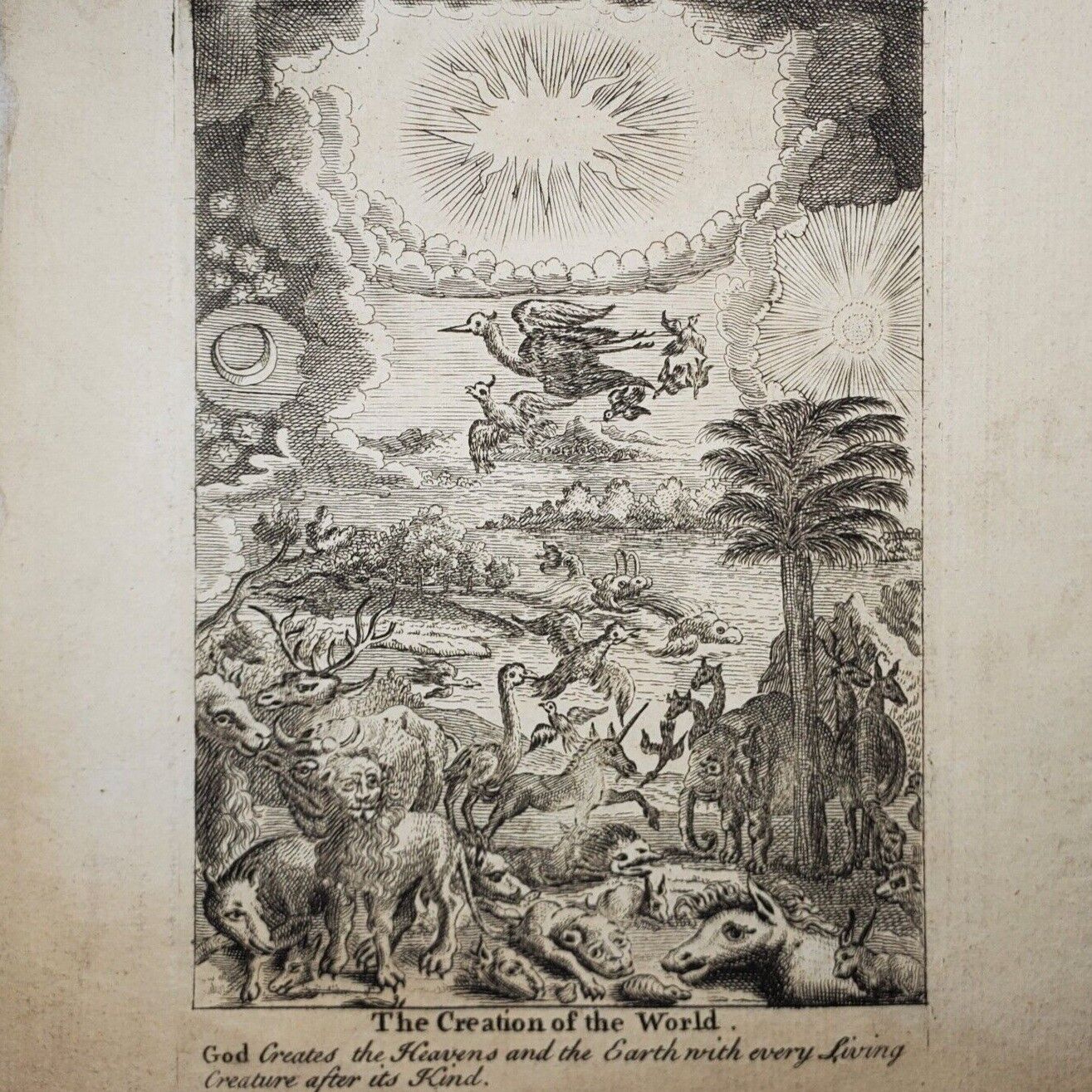Genesis Bible English Christian engraving 17th century print heavy creation old