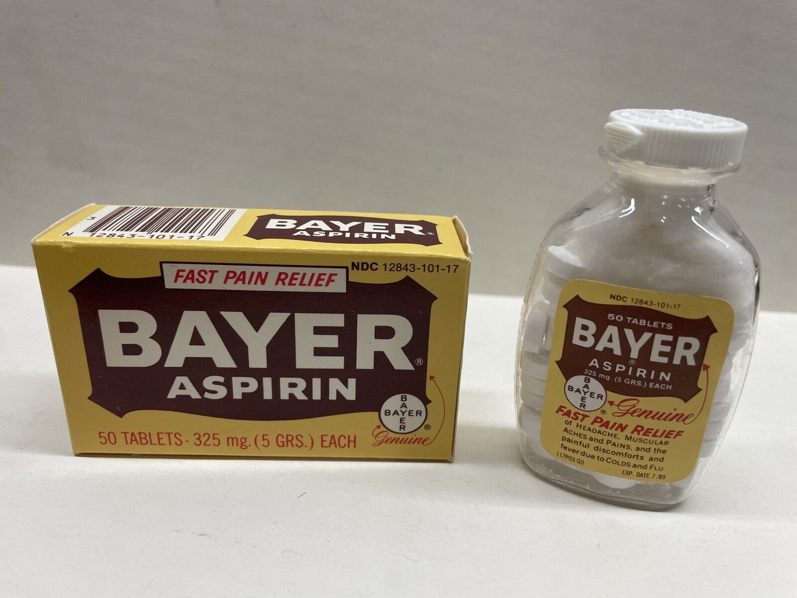 Vintage Bayer Aspirin Plastic Bottle 50 Ct Tablet Unused With Box 1989