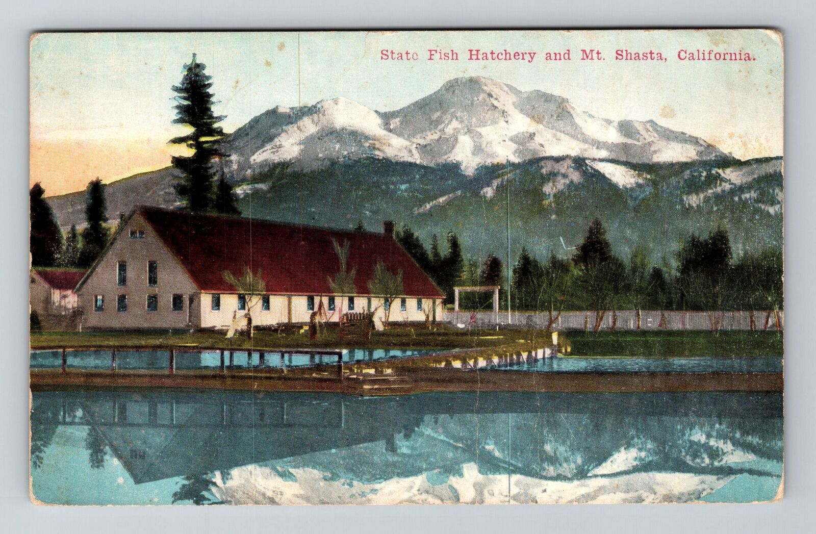 Mt Shasta CA-California, State Fish Hatchery, Antique Vintage Souvenir Postcard