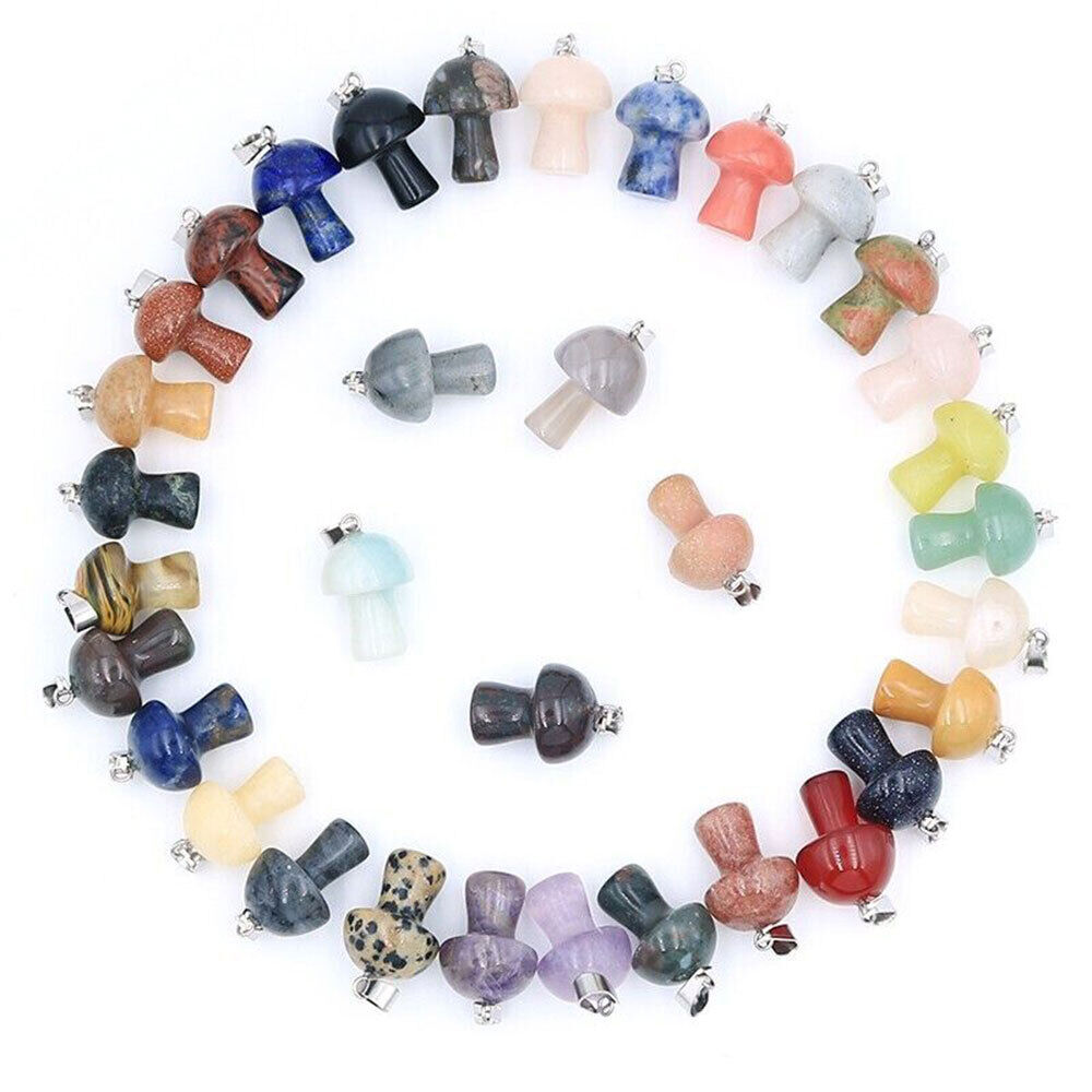 20Pcs Natural Crystal Stone small Mushroom Pendant Ornament Beads For Jewelry