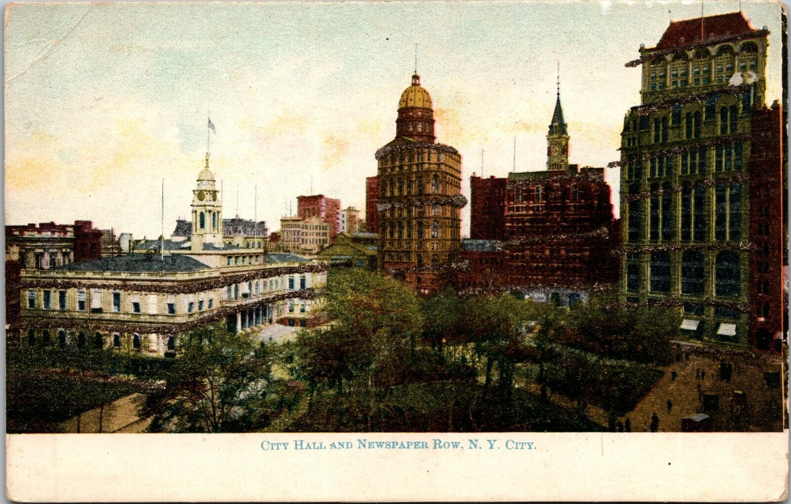NY, NYC  City Hall and Newspaper Row Postcard Glitter