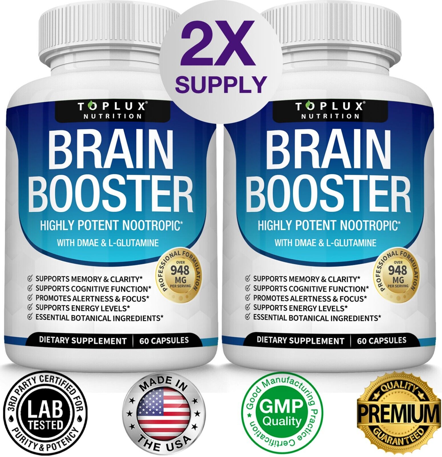 Brain Health Memory Booster (2 PACK) Focus Function Clarity Nootropic Supplement