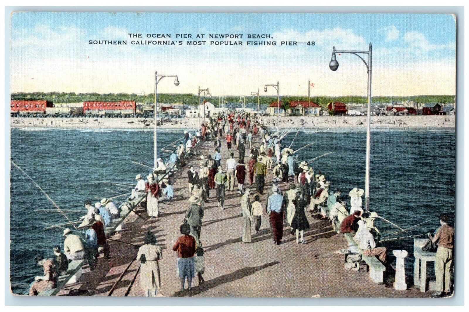 c1940 Ocean Pier Newport Beach Southern California Fishing Pier Vintage Postcard