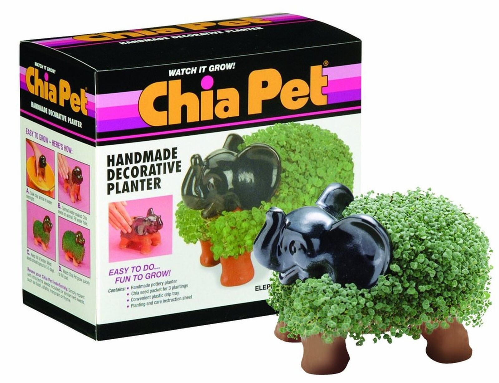 Chia Pet Elephant with Seed Pack, Decorative Pottery Planter, Easy to Do and ...