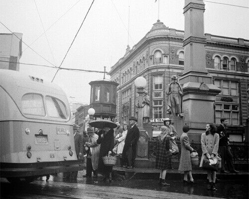 Waiting For Buses on a Rainy Market Day, Lancaster, Pennsylvania 1942 Photo