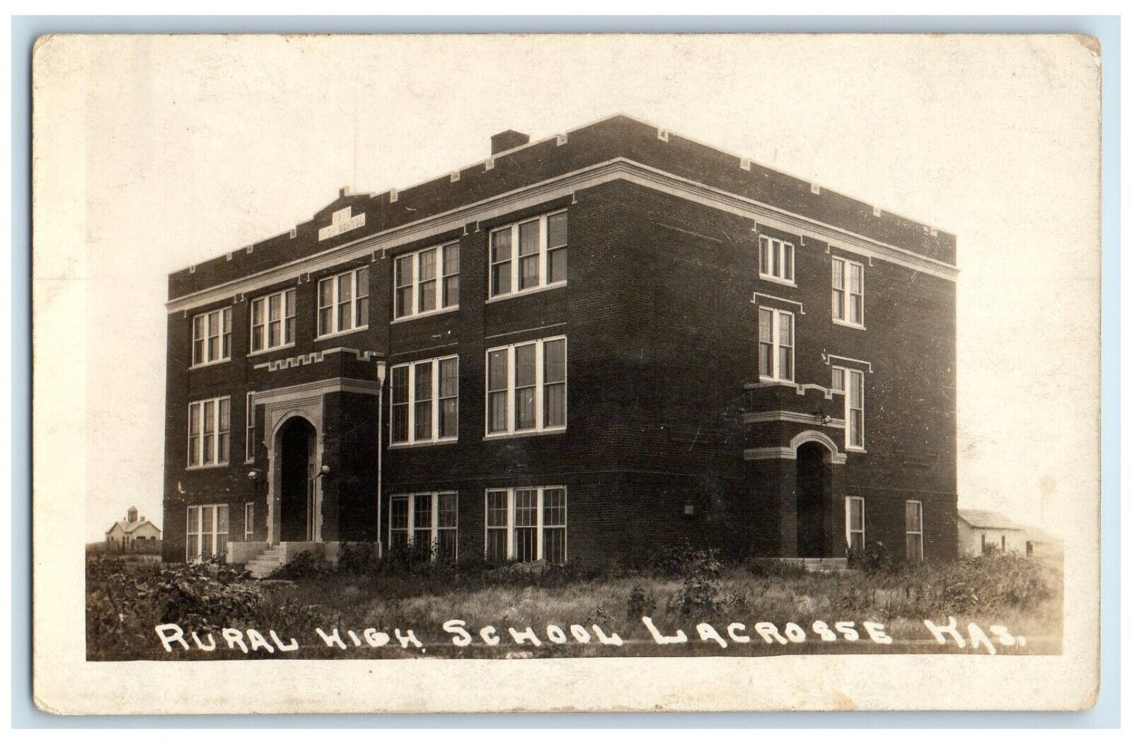 c1920\'s Rural High School La Crosse Kansas KS Antique RPPC Photo Postcard