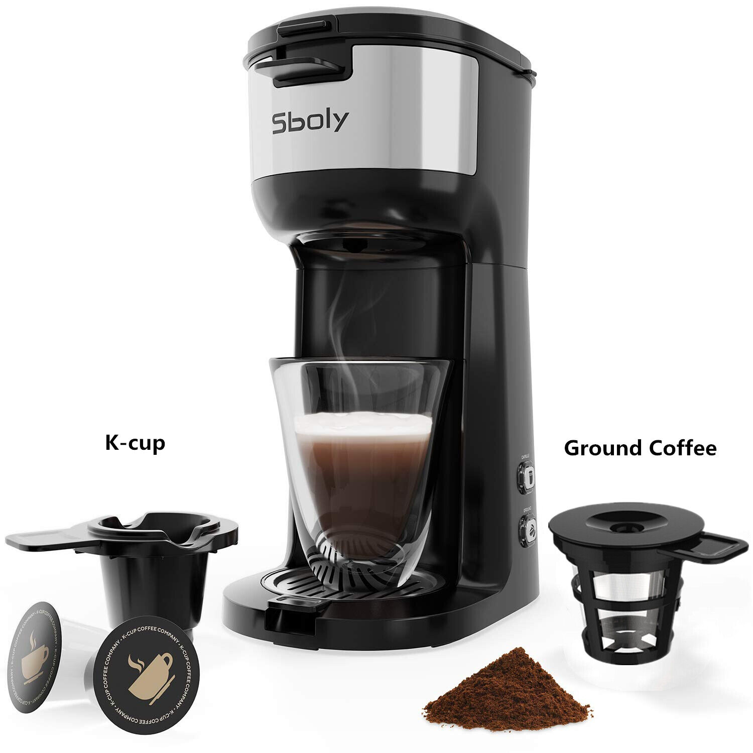 Coffee Maker and Single Serve for K-Cup Pod & Ground Coffee Self Cleaning Black