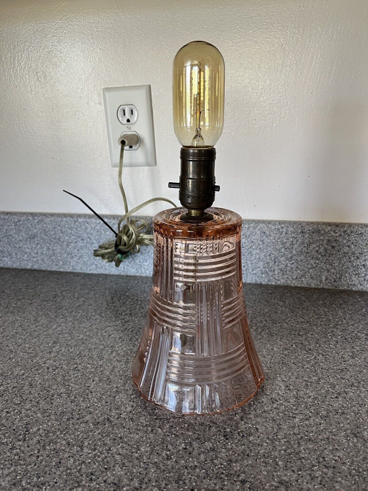 Vintage Pink Depression Glass Lamp Electric