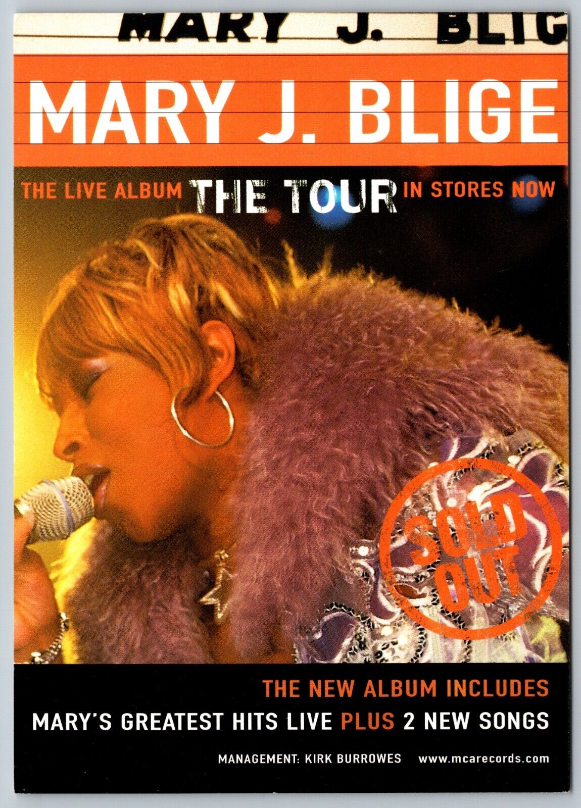 POSTCARD MARY J BLIGE THE SHARE MY WORLD TOUR PROMO POSTCARD